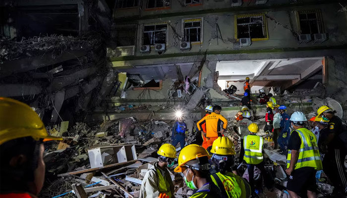 Rescuers work at the site of a damaged building, in the aftermath of a strong earthquake, in Mandalay, Myanmar, March 30, 2025. —Reuters
