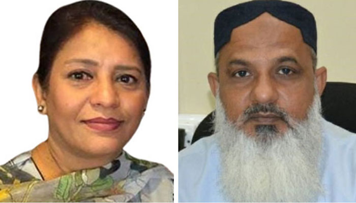 This collage shows acting vice chancellor DUHS Prof Dr Jahan Ara (left) and acting VC SBBUVAS Sakrand Prof Zahid Iqbal Rajput (right). — duhs.edu.pk/bbuvas.edu.pk/File