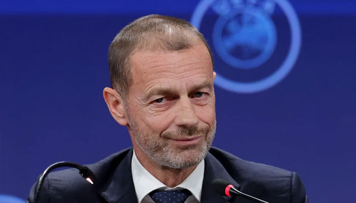 UEFA president Aleksander Ceferin speaks during a press conference after the 49th UEFA Ordinary Congress held at the Sava Centar congress centre in Belgrade on April 3, 2025.—AFP
