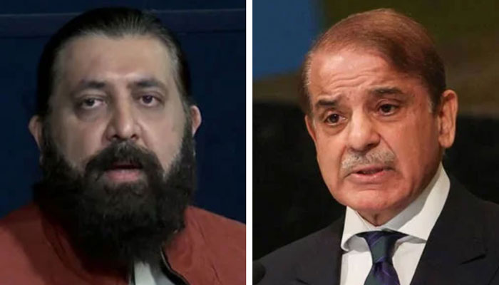 This collage shows PTI leader Sheikh Waqas Akram (left) and Prime Minister Shehbaz Sharif (right). — Facebook@PTIOfficial/Reuters/File