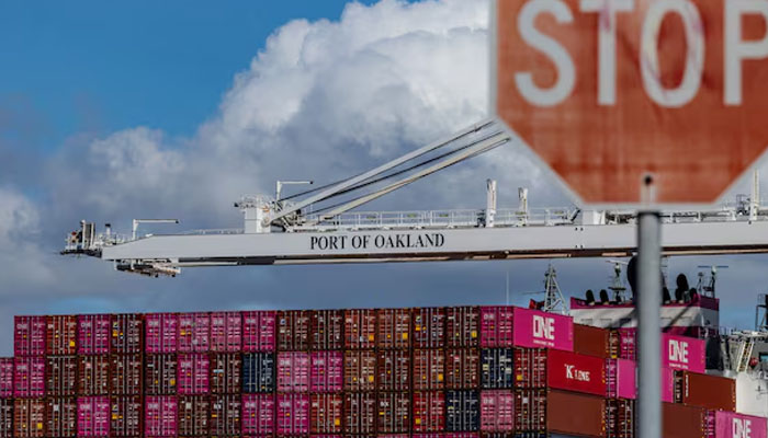 A cargo ship full of shipping containers at the port of Oakland in California. — Reuters/File