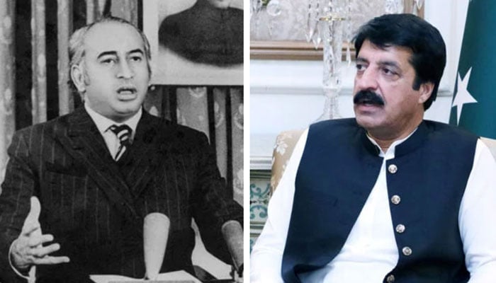 This collage shows, the founder of Pakistan Peoples Party and former primer minister  Zulfikar Ali Bhutto (left) and Punjab Governor Sardar Saleem Haider Khan. — AFP/Facebook/@sardarsaleemhaidergroup/File