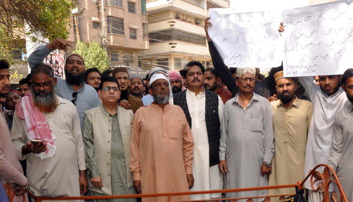 People protest demonstration against killing of 24 years old boy Khalid and demanding justice for him, at Hyderabad press club on April 4, 2025. — PPI