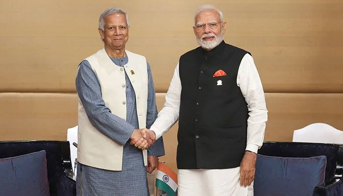Indias Prime Minister Narendra Modi (right) meets Bangladeshs interim government head Muhammad Yunus in Bangkok, Thailand, April 4, 2025. — Reuters