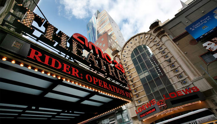An exterior shot of cinemas in Times Square in New York, October 18, 2006. —Reuters