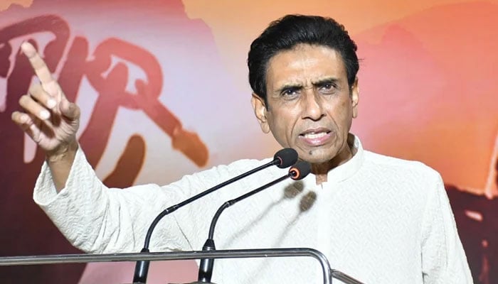Muttahida Qaumi Movement-Pakistan Chairman Dr Khalid Maqbool Siddiqui speaks at an event in this image released on June 11, 2024. — Facebook/@APMSOMediaCell