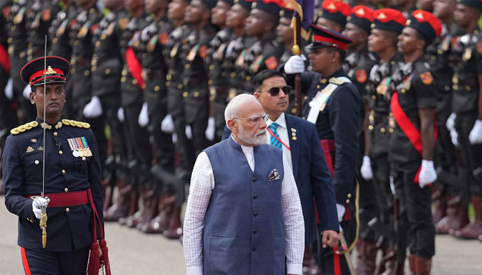Indias Prime Minister Narendra Modi inspects an honour guard during his welcoming ceremony at Independence square in Colombo, Sri Lanka, April 5, 2025. —Reuters