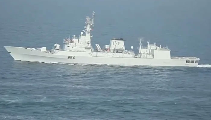 A screengrab of PNS ASLAT deployed in Indian Ocean by Pakistan Navy. — X@dgprPaknavy/File