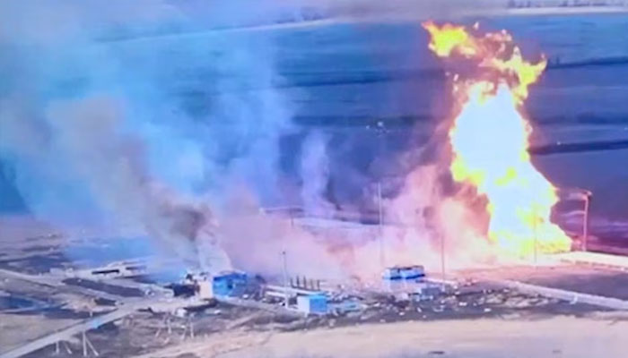 A drone view shows the destroyed Sudzha gas metering station following an attack, what Russian military officials called a Ukrainian missile strike, March 28, 2025. —Reuters