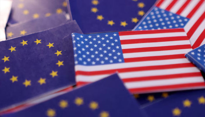 US and European Union flags are seen in this illustration taken March 20, 2025. —Reuters