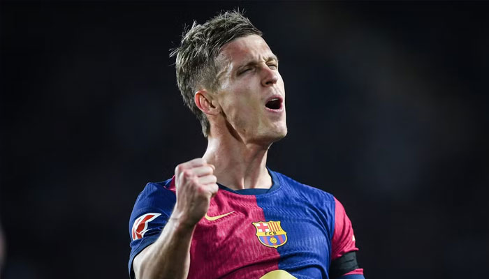 Dani Olmo of Barcelona celebrates scoring. —AFP/File