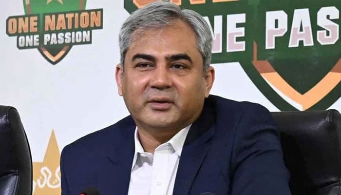 PCB Chairman Mohsin Naqvi addressing a press conference. — AFP/File