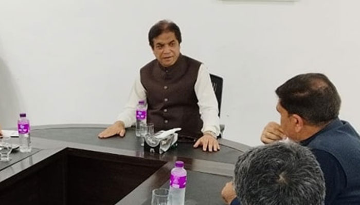 Federal Minister for Railways Muhammad Hanif Abbasi chairs a meeting on April 5, 2025. — Facebook@hanifabbasiNA56