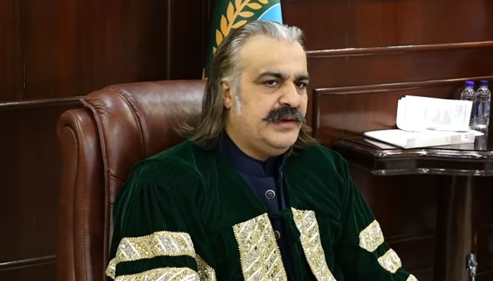 Chief Minister Ali Amin Khan Gandapur chairing the 5th meeting of the senate of the Agriculture University Dera Ismail Khan on April 8, 2025. — Screengrab via Facebook@AliAminKhanGandapurPti