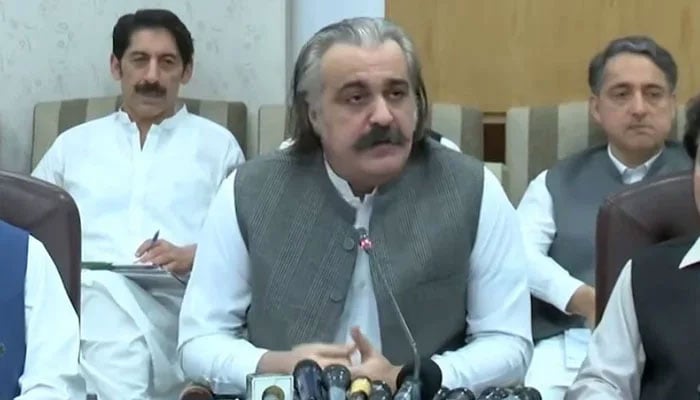 KP Chief Minister Ali Amin Gandapur speaks to the media persons during a press conference on September 19, 2024. — Screengrab via Facebook@Ali Amin Khan Gandapur