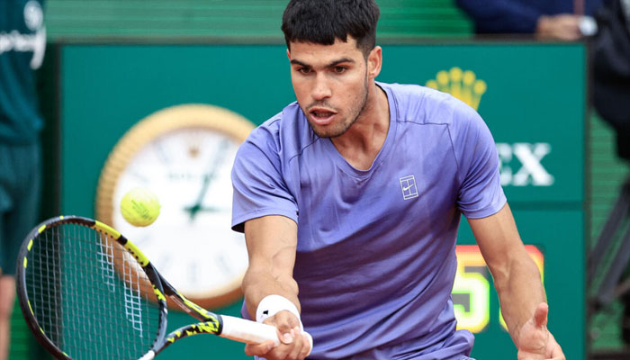 Carlos Alcaraz seen playing against Francisco Cerundolo at the Monte Carlo Masters. — AFP/File