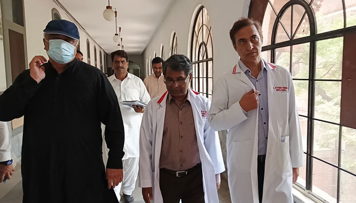 Provincial Minister for Specialised Healthcare and Medical Education Khawaja Salman Rafique (left) visits Mayo Hospital on April 10, 2025. — Facebook@SalmanRafiquePK