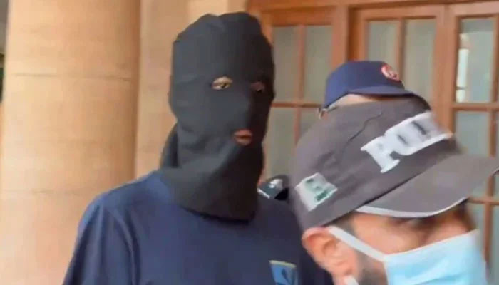 Police escort Armaghan, prime suspect in Mustafa Amir murder case during an appearance before SHC on February 18, 2025. — Reporter/Geo News