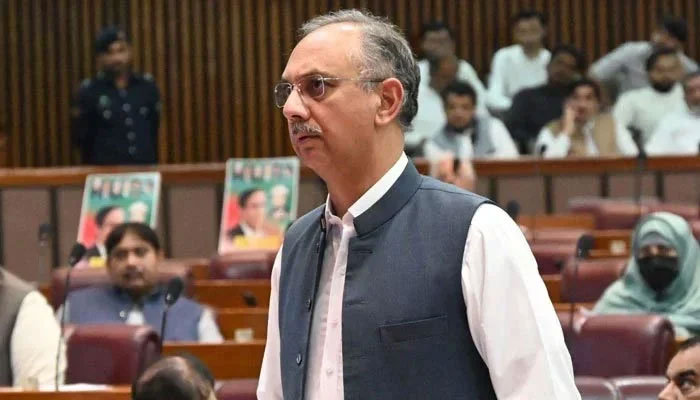 NA Opposition Leader Omar Ayub Khan speaks during an assembly session. — Facebook@Omar Ayub Khan/File