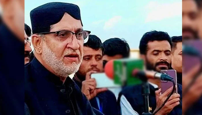 Balochistan’s former chief minister and Balochistan National Party (BNP) President Sardar Akhtar Mengal addresses a public gathering on March 17, 2025. — Facebook@BNPMediaCell