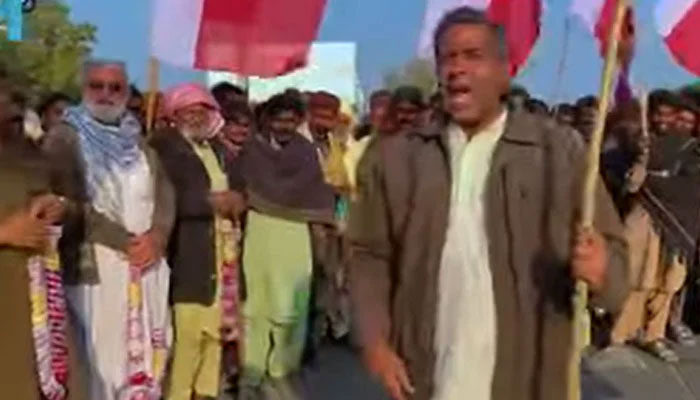 A screengrab from a video from the protest of Save Indus River Movement on January 12, 2025.— Facebook@ShahzainWaseemShah