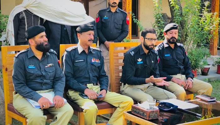 Superintendent of Police (SP)-Headquarters Mansehra Bilal Khan while speaking in a press briefing on October 28, 2023. — Facebook/Mansehra Police
