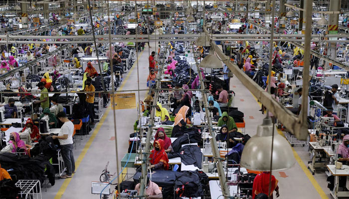 Bangladeshi garment workers make clothing in the sewing section of a factory in Gazipur, Bangladesh, April 9, 2025. —Reuters