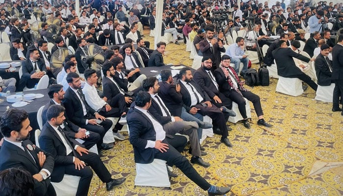 Participants seen at the ‘All Pakistan Lawyers Convention’, held at the Karachi Bar Association on April 12, 2025.— Facebook@AmmarQazi