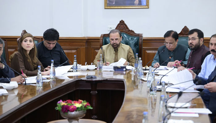 Chairperson of the Punjab Women Protection Authority and MPA Hina Parvez Butt (left) attends the Punjab Assembly standing committee on home department committee meeting at the new building of PA on April 14, 2025. — Facebook@PWPA.Gov