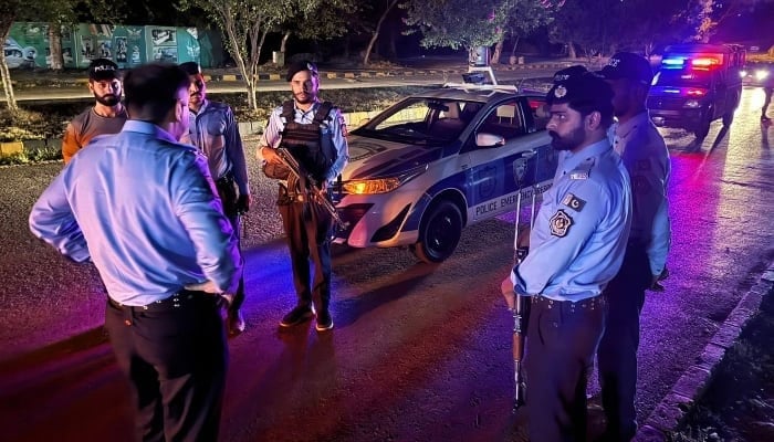 An Islamabad Police officer reviewing police patrolling in the federal capital on June 22, 2024. — X @ICT_Police