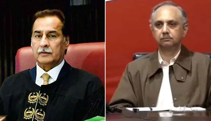 NA Speaker Ayaz Sadiq(left) and Opposition Leader Omar Ayub (right).— Facebook@SardarAyazSadiq/GeoNews/File