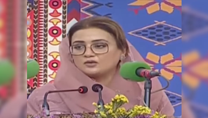 Punjab Information Minister Azma Bokhari speaks to media persons at Alhamra Arts Council on April 17, 2025. — Screengrab via Facebook@AzmaBokhariPMLN
