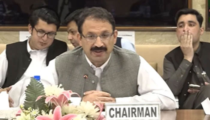 Chairman Junaid Akbar chairing the PAC meeting, April 15, 2025. — Screengrab via Facebook@NationalAssemblyOfPakistan