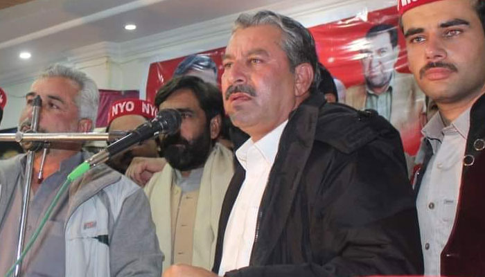 Former district nazim and MPA Ameer Rehman addresses a gathering. — Facebook@amir.rehman.pk47/File