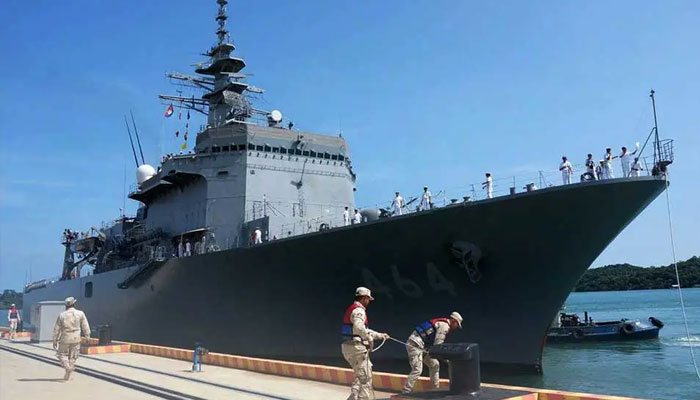 A Japanese warship docks at a naval base’s pier during a four-day visit at the Ream Naval Base in Sihanoukville, southwest of Phnom Penh, Cambodia, Saturday, April 19, 2025. —Japanese Embassy in Cambodia