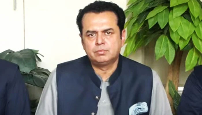 Minister of State for Interior Talal Chaudhry addresses a press conference in Faisalabad on April 19, 2025. — Screengrab via YouTube@Geo News