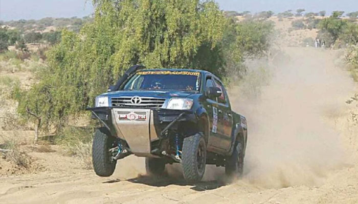 Nadir Magsi in action in Jeep rally. —APP/File