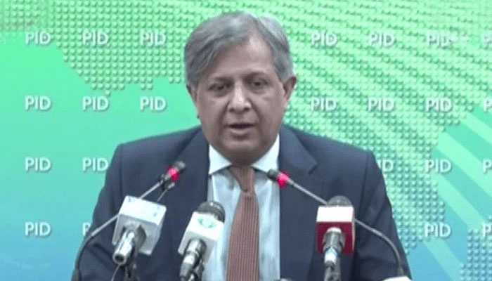 Law and Justice Minister Azam Nazeer Tarar addressing a press conference at the PID. —PID/File