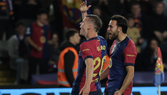 Barcelonas Spanish playmaker Dani Olmo celebrates scoring his teams opener against Mallorca. — AFP/File