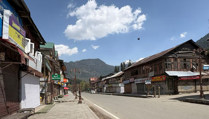 A deserted view of the main market area in south Kashmirs (IIOJK) scenic Pahalgam following a suspected militant attack, April 23, 2025.—Reuters