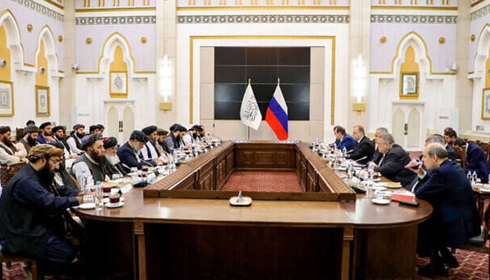 A view of meeting between Russian and Taliban authourities. —AFP/File