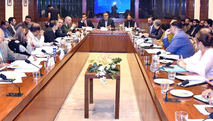 Chairman Senate Standing Committee On National Health Services Regulations And Coordination Senator Amir Waliuddin Chishti presiding over a meeting of the committee at Parliament House on April 24, 2025. — APP