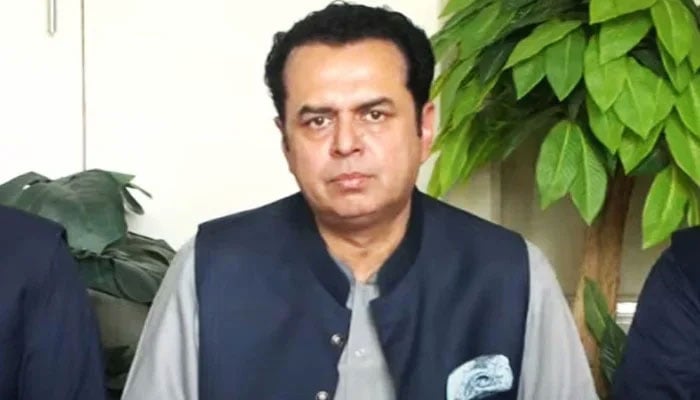 Minister of State for Interior Talal Chaudhry addresses a press conference in Faisalabad on April 19, 2025. — Screengrab via YouTube@Geo News