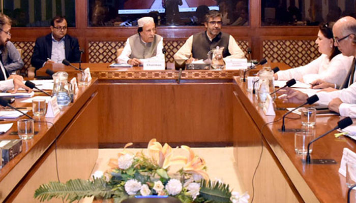 Chairman Senate Standing Committee on poverty alleviation & social safety Senator Sardar Al Haj Muhammad Umer Gorgaij presiding over a meeting of the Committee at Parliament House in Islamabad on April 25, 2025. — APP