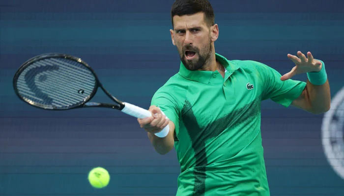Novak Djokovic seen playing in the Miami Open semi-finals. — AFP/File