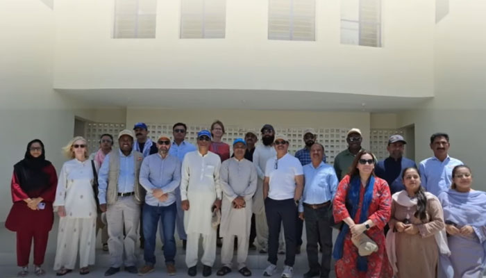United Nations delegation pose for a group photo during their visit to the Thar Block II on April 26, 2025. — Screengrab via Facebook@TharFoundationSECMC