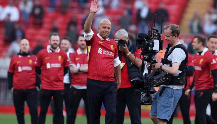 Liverpool manager Arne Slot celebrates after winning the Premier League.— Reuters