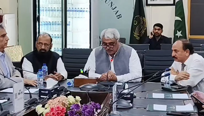 Punjab Health Minister Khawaja Salman Rafique chairs an important meeting in the Specialised Healthcare and Medical Education Department on April 28, 2025. — Screengrab via Facebook@SalmanRafiquePK