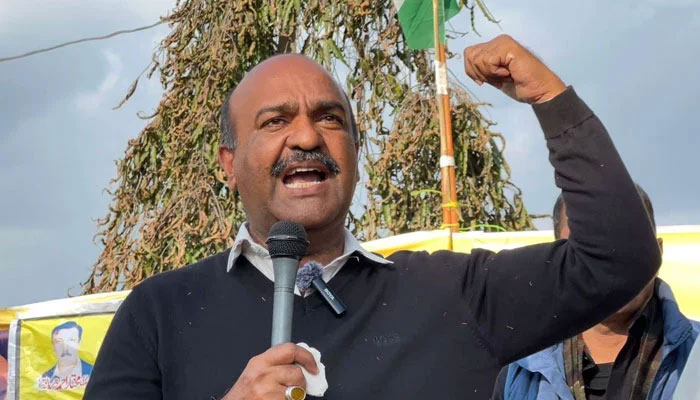 Pakistan Peoples Party Central Secretary Information Nadeem Afzal Chan addresses a gathering. — Facebook@NadeemAfzalChanOfficial/File