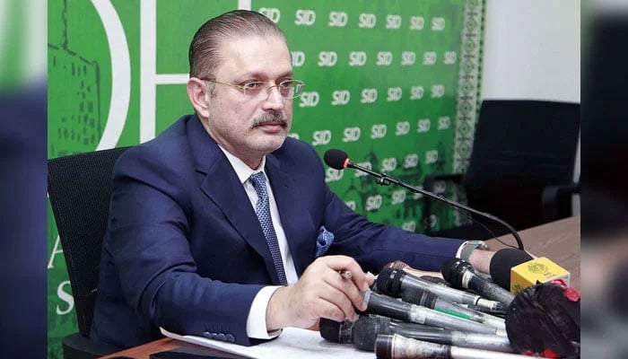 Sindh Senior Minister Sharjeel Inam Memon addresses media persons during a press conference, in Karachi on August 15, 2024. — PPI